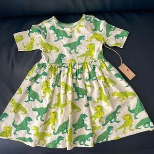 Pink Chicken Steph Dress NEW Organic Cotton Green T-Rex Dinosaurs Dino 10